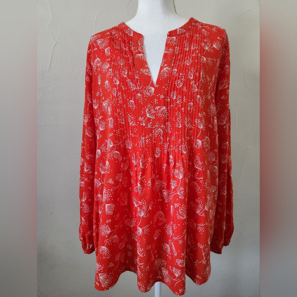 Old Navy Orange Floral Pintuck Tunic Blouse
